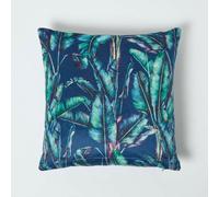 Navy Tropical Banana Leaf Velvet Cushion 46 x 46 cm