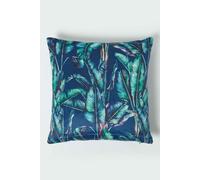 Navy Tropical Banana Leaf Velvet Cushion 46 x 46 cm