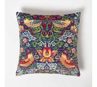 Homescapes Navy William Morris Strawberry Thief Velvet Cushion