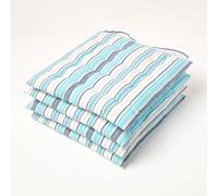 Set of 4 New England Stripe Seat Pad with Button Straps 40 x 40 cm Homescapes Blue 40cm x 40cm