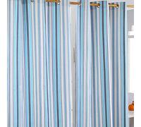 HOMESCAPES New England Stripes - Blue Navy White - Eyelet Curtain Pair 117cm (46") Wide x 137cm (54") Drop 100% Cotton Ring Top Striped Curtains