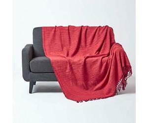 HOMESCAPES Nirvana Burnt Orange/Terracotta Handwoven Pure Cotton Throw 100 x 140 Inches, Bedspread Blanket with Handknotted Tassels in Very Durable and Heavy Quality, Easy-Care and Washable at Home