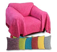 HOMESCAPES Nirvana Cerise Pink Handwoven 100% Pure Cotton Throw 90 x 100 Inches, Bedspread Blanket with Handknotted Tassles in Very Durable and Heavy Quality, Easy-Care and Washable at Home