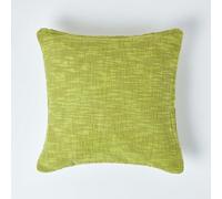 HOMESCAPES Lime Green 24 x 24 Inch Nirvana Pure Slub Cotton Cushion Cover Coordinating with Matching Throws and Bedspreads
