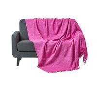 HOMESCAPES Nirvana Cerise Pink Handwoven 100% Pure Cotton Throw 100 x 140 Inches, Bedspread Blanket with Handknotted Tassles in Very Durable and Heavy Quality, Easy-Care and Washable at Home