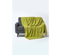 Homescapes Nirvana Slub Cotton Lime Green Throw, 150 X 200 Cm