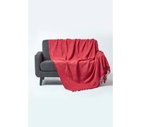 HOMESCAPES Nirvana Burnt Orange/Terracotta Handwoven 100% Pure Cotton Throw 60x80 Inches Bedspread Blanket with Handknotted Tassels in Very Durable and Heavy Quality, Easy-Care and Washable at Home