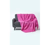 Homescapes Nirvana Slub Cotton Pink Throw, 225 X 255 Cm