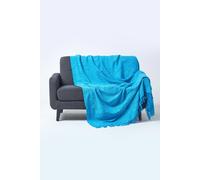 HOMESCAPES Nirvana Teal Handwoven 100% Pure Cotton Throw 60 x 80 Inches, Bedspread Blanket with Handknotted Tassels in Very Durable and Heavy Quality, Easy-Care and Washable at Home