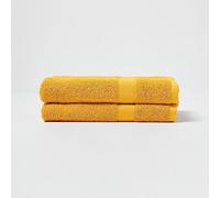 HOMESCAPES Ochre Yellow Turkish Cotton Set of 2 Bath Towels Super Soft Thick & Absorbent 500 GSM Towel Heavy Weight for everyday Luxury