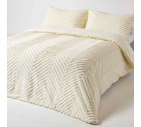 Homescapes Off White Chevron Cotton Tufted Duvet Cover Set, Super King