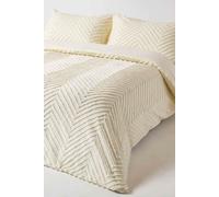HOMESCAPES King Size 100% Cotton Off White Tufted Duvet Cover Set with Chevron Zig Zag Textured Pattern 180 Thread Count Pure Cotton Super Soft Quilt Cover with Pillowcases