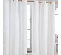 Homescapes Cotton Plain Ready Made Eyelet Curtain Pair - Off White / 137cm