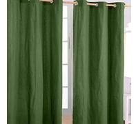 HOMESCAPES Olive Green Eyelet Curtain Pair 137cm (54") Wide x 182cm (72") Drop Plain Heavy Unlined Curtains