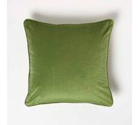 Homescapes Olive Green Filled Velvet Cushion With Piped Edge 46 X 46 Cm