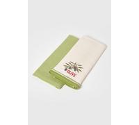 Homescapes Olive Waffle Cotton Tea Towels, Set of 2 in Green Homescapes Green