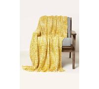 HOMESCAPES Handwoven Yellow Throw 125 x 150 cm Super Soft Textured Cosy Warm Blanket with Tassels “Ophelia” Acrylic Yarn Bed or Sofa Throw