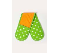HOMESCAPES - Pure Cotton Double Oven Glove - Stars - Lime Green Orange - 18 x 84 cm - Fully Coordinated Washable Kitchen Linen