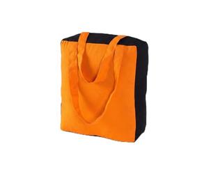 HOMESCAPES Orange Black Cotton Large Designer Tote Bag with Zipper & Internal Pockets Solid Orange & Black Design Shopping or Shoulder Bag 27 x 32 x 11 cm