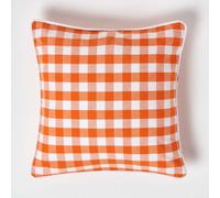 (45 x 45 cm, Orange) Block Check Cotton Gingham Cushion Cover