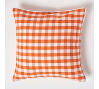 (60 x 60 cm, Orange) Block Check Cotton Gingham Cushion Cover