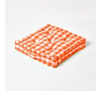 HOMESCAPES Orange and White Gingham Floor Cushion Block Check Pattern 100% Cotton Cushion Pad Large 50 x 50 x 10cm Square Outdoor Garden Cushion or Indoor Dining Chair Booster Seat