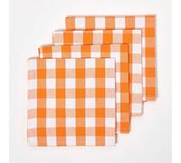 Homescapes Orange Block Check Cotton Gingham Napkins Set Of 4, Fabric Table Napkins, 45 X 45Cm, Washable & Reusable