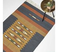 Lundi Orange & Blue Kilim Cotton & Jute Rug Homescapes Orange 160cm x 230cm