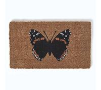 HOMESCAPES Orange Butterfly Door Mat Coir Anti-Slip Doormat for Indoor and Outdoor Use L 44.6 x W 75 x 3.1 cm