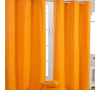 Plain Cotton Ready Made Eyelet Curtain Pair Homescapes Orange 140cm width x 183cm drop