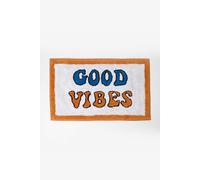HOMESCAPES Good Vibes 100% Cotton Bath Mat Super Absorbent and Soft Orange White Blue Non-Slip 50 x 80 cm Large and Thick Bathmat