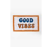 HOMESCAPES Good Vibes 100% Cotton Bath Mat Super Absorbent and Soft Orange White Blue Non-Slip 50 x 80 cm Large and Thick Bathmat
