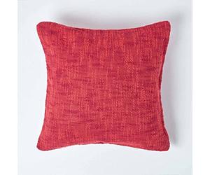 HOMESCAPES Orange Red Terracotta 24 x 24 Inch Nirvana Pure Slub Cotton Cushion Cover Coordinating with Matching Throws and Bedspreads
