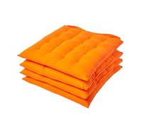 HOMESCAPES Orange Seat Pads for Dining Chair, Set of 4 100% Cotton Chair Pads with Straps, 40x40 cm