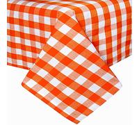 HOMESCAPES Orange Table Cloth, Cotton Gingham Tablecloth, Rectangular Block Check, Handcrafted & Durable Dining Table Cover with Hem Stitch, Hypoallergenic, Washable, 137 x 178cm