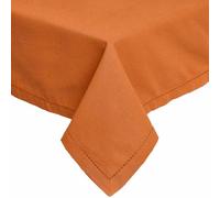HOMESCAPES Orange Table Cloth, Plain Cotton Tablecloth, Square, Handcrafted & Durable Dining Table Cover with Hem Stitch, Hypoallergenic, Washable, Burnt Orange - 137 x 137cm