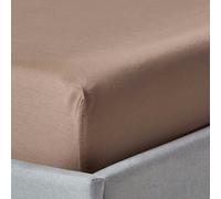 HOMESCAPES Organic 400 TC Egyptian Cotton Sateen Fitted Sheet - 46 cm Extra Deep - Brown - Single