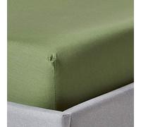 HOMESCAPES Organic Cotton Green Fitted Sheet (12”) Single 400TC 600 Thread Count Equivalent Bed Sheet with Fully Elasticated Skirt