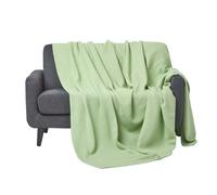 Homescapes Organic Cotton Waffle Blanket/ Throw Sage Green, 250 X 230 Cm