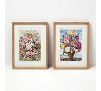 HOMESCAPES Floral Wall Art Set, 30x40 cm Each, Set of 2, Multicoloured Prints Behind Glass, Dutch Flowers Design