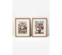 HOMESCAPES Floral Wall Art Set, 30x40 cm Each, Set of 2, Multicoloured Prints Behind Glass, Dutch Flowers Design