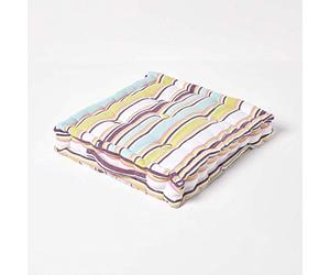 HOMESCAPES Osaka Multi Stripes Large Floor Cushion 100% Cotton 50 x 50 x 10 cm Square Indoor Garden Dining chair booster Seat Cushion Pad