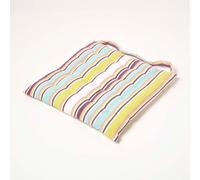 Homescapes Oska Green Stripe Seat Pad With Button Straps 100% Cotton 40 X 40 Cm