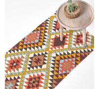 Homescapes Oslo Orange, Brown And Yellow Multi Coloured 100% Cotton Diamond Pattern Rug, 66 X 200 Cm