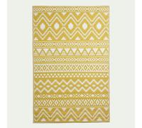 HOMESCAPES Luxury Extra Large Outdoor Rugs for Garden Patio Waterproof 100% Recycled Plastic Mat Carpet 180 x 270cm Reversible White & Yellow Geometric Rug Anna, Indoor/Outside & Portable, Seamless