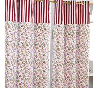 Owls Printed Ready Made Eyelet Curtain Pair Homescapes Red 140cm width x 183cm drop