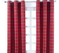 Edward Tartan Check Ready Made Eyelet Curtain Pair Homescapes Red 140cm width x 229cm drop