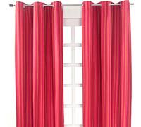 HOMESCAPES Pair of 100% Cotton Curtains - Milan Pink Stripes - Cerise Burgundy - 117 x drop 137 cm - 54 Inch Drop - Eyelet Ring Top Hand Woven - Heavy Not Lined
