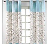 HOMESCAPES Pair of 100% Cotton Curtains - Multi Colour Stars - Blue Yellow Orange - 137 x drop 182 cm - 72 Inch Drop - Eyelet Ring Top - Heavy Not Lined - Easy Care Washable at Home