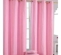 HOMESCAPES Pair of 100% Cotton Curtains - Plain Colour - Pink - Eyelet Ring Top - Heavy Not Lined (117 x 137 cm)